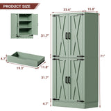71" Tall Kitchen Pantry Storage Cabinet with Farmhouse Barn Doors and Storage Drawer