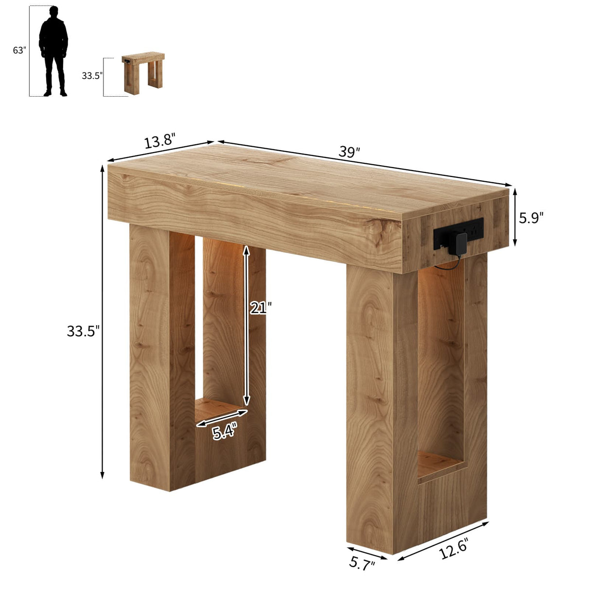 39'' Farmhouse Console Table with Power Outlet and Sensor Light