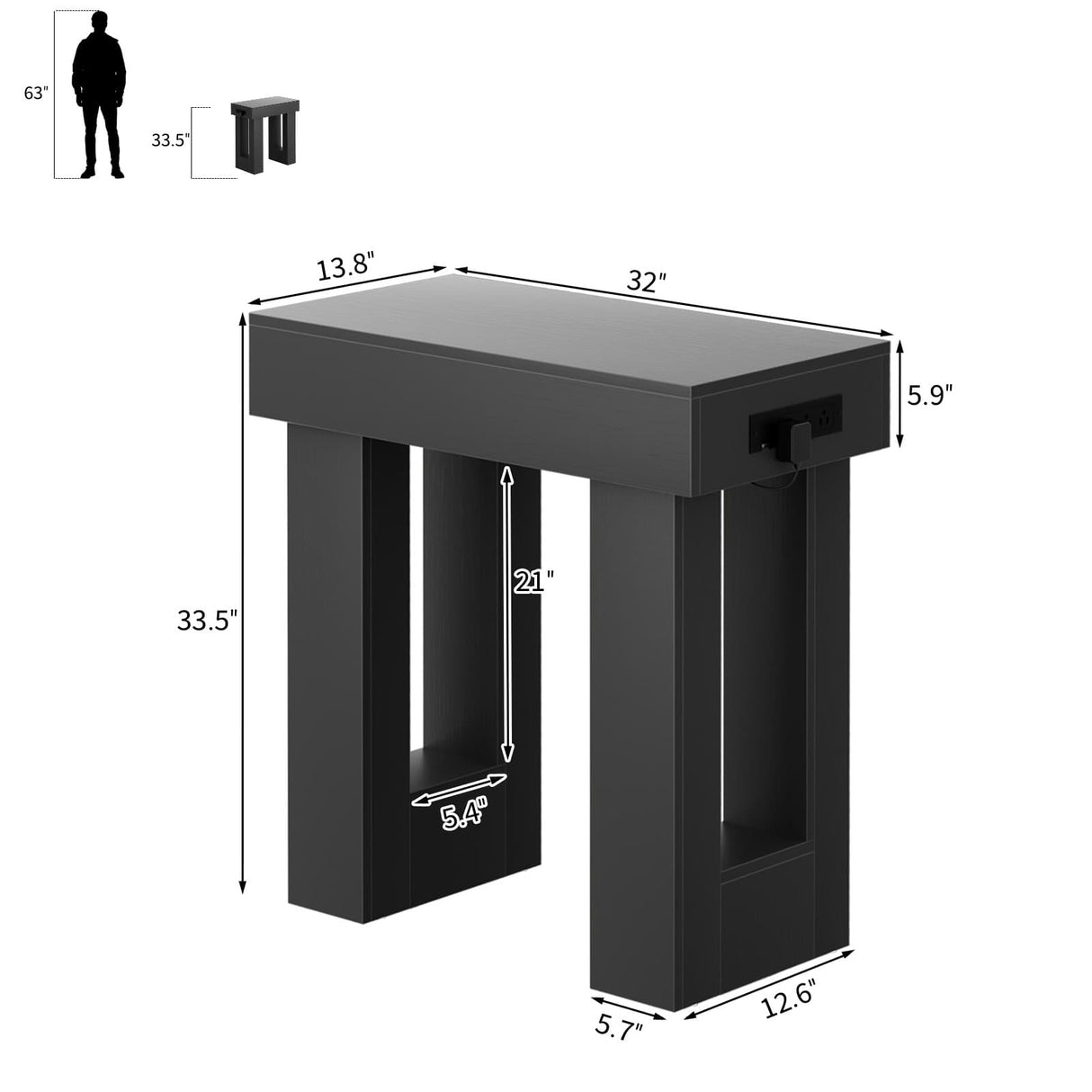32'' Farmhouse Console Table with Power Outlet and Sensor Light