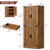 71" Tall Kitchen Pantry Storage Cabinet with Farmhouse Barn Doors and Storage Drawer