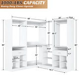 86" Corner Closet System, Modular Closets Organizer with 4 Hanging Rods & Corner Tower, Freestanding L-Shaped Walk-In Wardrobe Organizer, Set of 3 White