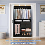 Unikito Freestanding Closet System with Suitcase Storage, 40 Inches Stand-Alone Wardrobe with 2 Wood Drawers, 80'' Height Adjustable Cloth Garment Rack, Walk-in Closet with Hanging Rod