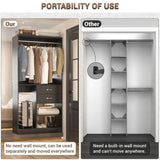 Unikito Freestanding Closet System with Suitcase Storage, 40 Inches Stand-Alone Wardrobe with 2 Wood Drawers, 80'' Height Adjustable Cloth Garment Rack, Walk-in Closet with Hanging Rod