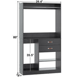 Unikito Freestanding Closet System with Suitcase Storage, 40 Inches Stand-Alone Wardrobe with 2 Wood Drawers, 80'' Height Adjustable Cloth Garment Rack, Walk-in Closet with Hanging Rod