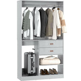 Unikito Freestanding Closet System with Suitcase Storage, 40 Inches Stand-Alone Wardrobe with 2 Wood Drawers, 80'' Height Adjustable Cloth Garment Rack, Walk-in Closet with Hanging Rod
