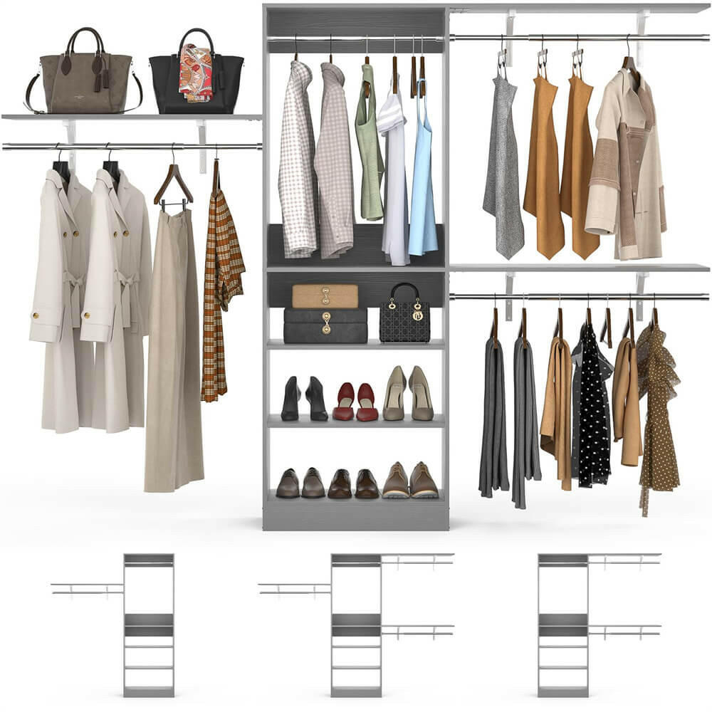 96'' Closet System with 5 Shelves & 3 Ajustable Shelf Towers