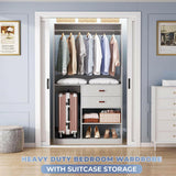 Unikito Freestanding Closet System with Suitcase Storage, 40 Inches Stand-Alone Wardrobe with 2 Wood Drawers, 80'' Height Adjustable Cloth Garment Rack, Walk-in Closet with Hanging Rod