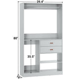 Unikito Freestanding Closet System with Suitcase Storage, 40 Inches Stand-Alone Wardrobe with 2 Wood Drawers, 80'' Height Adjustable Cloth Garment Rack, Walk-in Closet with Hanging Rod