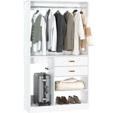 Unikito Freestanding Closet System with Suitcase Storage, 40 Inches Stand-Alone Wardrobe with 2 Wood Drawers, 80'' Height Adjustable Cloth Garment Rack, Walk-in Closet with Hanging Rod