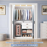 Unikito Freestanding Closet System with Suitcase Storage, 40 Inches Stand-Alone Wardrobe with 2 Wood Drawers, 80'' Height Adjustable Cloth Garment Rack, Walk-in Closet with Hanging Rod