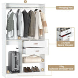 Unikito Freestanding Closet System with Suitcase Storage, 40 Inches Stand-Alone Wardrobe with 2 Wood Drawers, 80'' Height Adjustable Cloth Garment Rack, Walk-in Closet with Hanging Rod