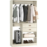 Unikito Freestanding Closet System with Suitcase Storage, 40 Inches Stand-Alone Wardrobe with 2 Wood Drawers, 80'' Height Adjustable Cloth Garment Rack, Walk-in Closet with Hanging Rod
