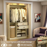 Unikito Freestanding Closet System with Suitcase Storage, 40 Inches Stand-Alone Wardrobe with 2 Wood Drawers, 80'' Height Adjustable Cloth Garment Rack, Walk-in Closet with Hanging Rod