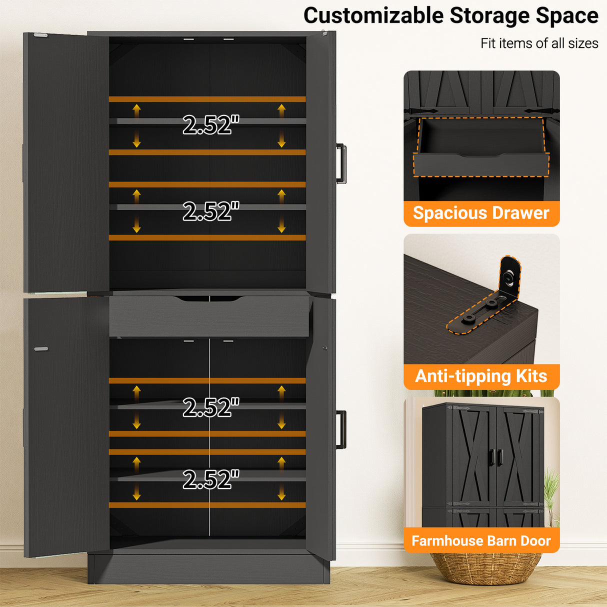 Kitchen Pantry Storage Cabinet, Freestanding Organizer
