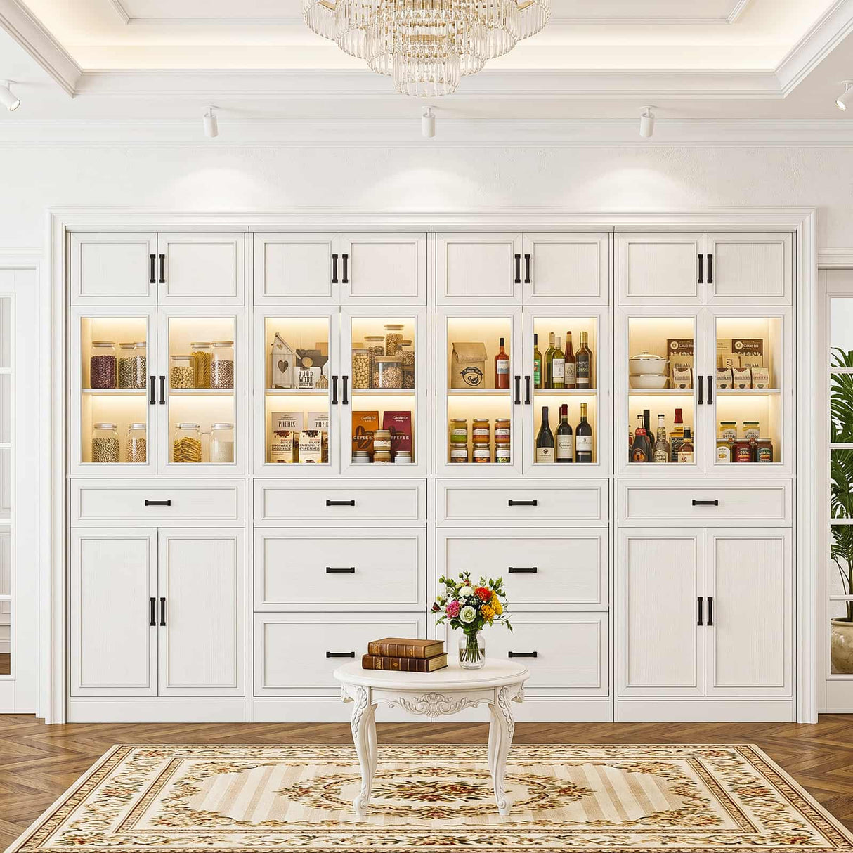 80" Tall Modular Kitchen Pantry Cabinet with Glass Door and Drawers | Large Morden Farmhouse Storage Cabinet