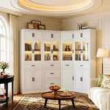 80" Tall Corner Cabinet with Glass Doors and Adjustable Shelves | Large Mordern Farmhouse Corner Pantry Cabinet