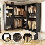 97" Large Modular Closet System, 2500LBS Heavy Duty Wood Wardrobe with 4 Hanging Rods