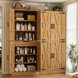 71" Pantry Cabinet with Drawer, Farmhouse Barn Doors and Adjustable Shelves, Freestanding Storage Cabinet for Kitchen, Dining Room,  Utility Room