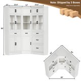 80" Tall Corner Pantry Cabinet with Adjustable Shelves, Tempered Glass Doors, Large Display Bookcase for Living Room, Dining Room, Home Office, Off White