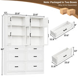 80" Tall Kitchen Pantry Storage Cabinet with Glass Doors, Versatile Tall Storage Cupboard for Kitchen, Dining Room, Living Room, Bathroom, Off White