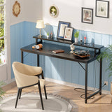 Unikito 47 inch Computer Desk with Power Outlets, Gaming Desk with LED Lights, Home Office Work Desk with Monitor Shelf, Modern Office Desk Study Writing Table for Small Spaces
