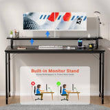 Unikito 47 inch Computer Desk with Power Outlets, Gaming Desk with LED Lights, Home Office Work Desk with Monitor Shelf, Modern Office Desk Study Writing Table for Small Spaces