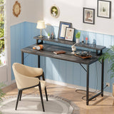 Unikito 47 inch Computer Desk with Power Outlets, Gaming Desk with LED Lights, Home Office Work Desk with Monitor Shelf, Modern Office Desk Study Writing Table for Small Spaces