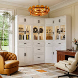 80" Tall Corner Cabinet with Glass Doors and Adjustable Shelves | Large Mordern Farmhouse Corner Pantry Cabinet