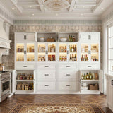 80" Tall Modular Kitchen Pantry Cabinet with Glass Door and Drawers | Large Morden Farmhouse Storage Cabinet