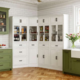 80" Tall Corner Cabinet with Glass Doors and Adjustable Shelves | Large Mordern Farmhouse Corner Pantry Cabinet