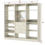 75" Closet Organizer System with Mirror, Wood Closets Organizer with Hanging Rods and Drawers