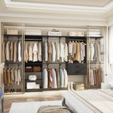 Walk in Closet System with 2 Sets, with 2 Drawers & 8 Hanging Rods, Reversible Design, 154''L x 15.7''W x 75''H