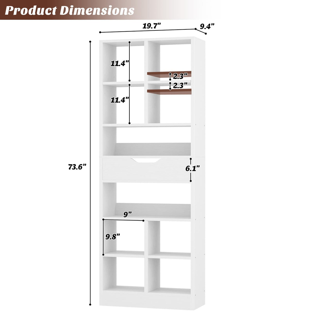 Tall Narrow Bookcase with Drawer, 6-Tier Storage Shelf with Cubes, Slim Bookshelf for Small Spaces, Living Room & Home Office