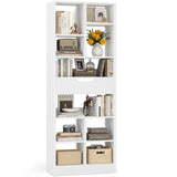 Tall Narrow Bookcase with Drawer, 6-Tier Storage Shelf with Cubes, Slim Bookshelf for Small Spaces, Living Room & Home Office