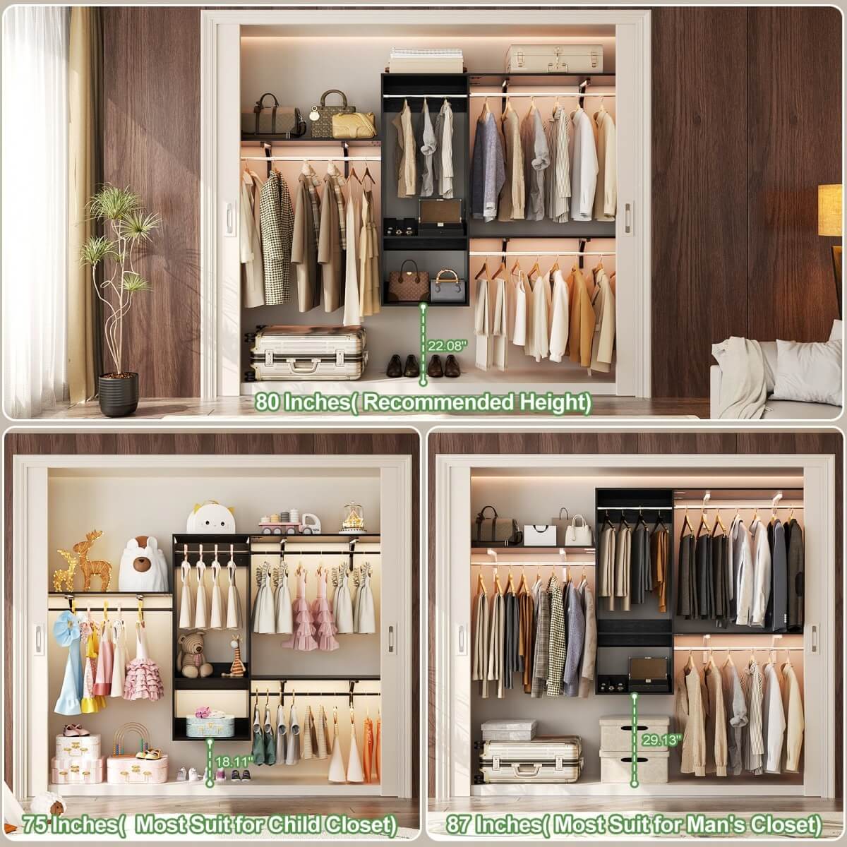 Unikito 20'' - 96'' Wall Mounted Closet System with 2 Wooden