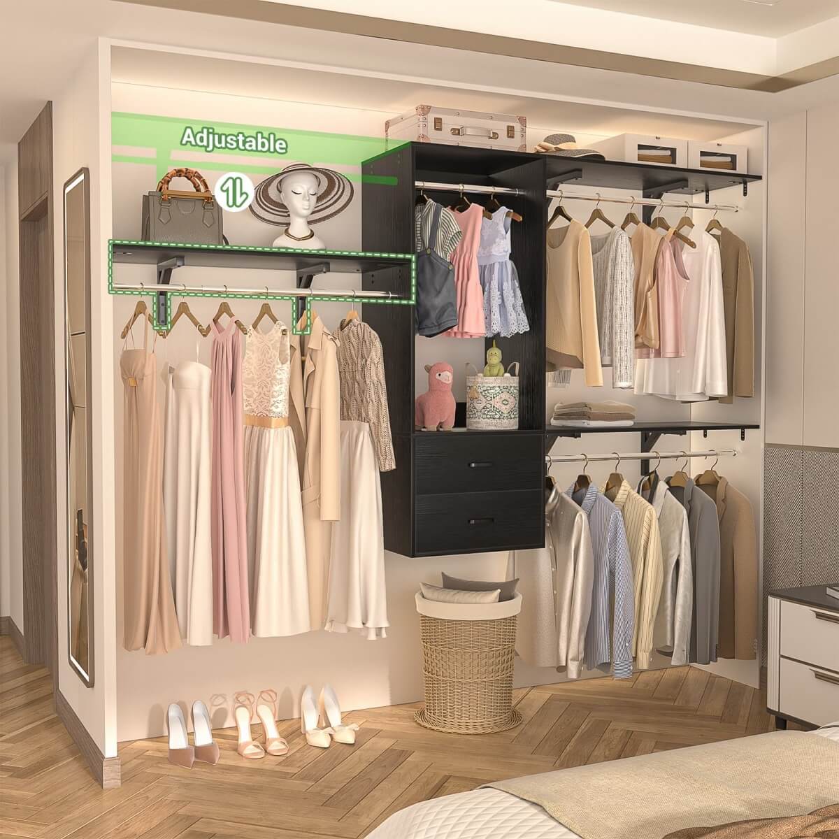 Unikito 20'' - 96'' Wall Mounted Closet System with 2 Wooden