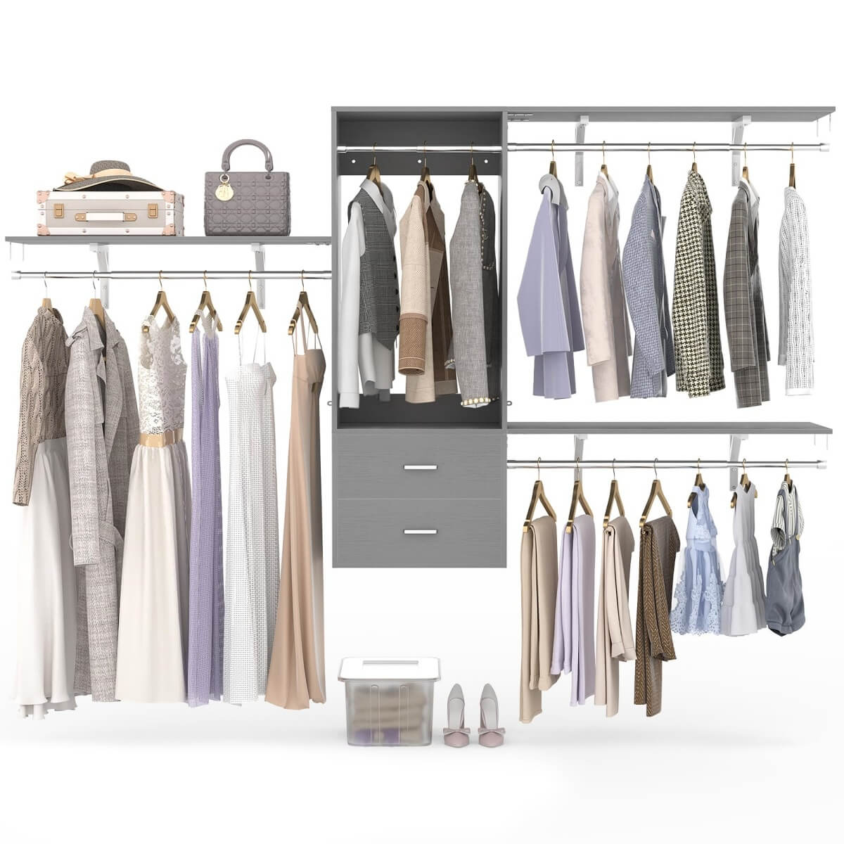 Unikito 20'' - 96'' Wall Mounted Closet System with 2 Wooden