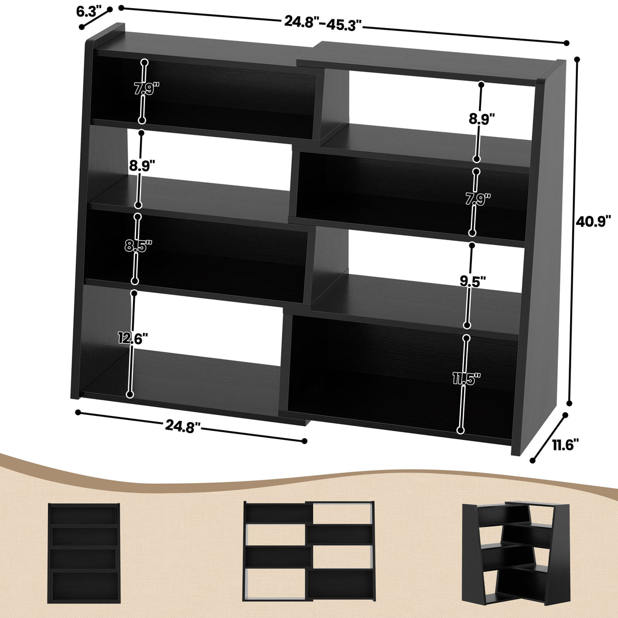 Extendable Ladder Bookshelf, Adjustable & L-Shaped Corner Bookcase, for Living Room, Bedroom & Office