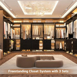 Walk-in Closet Organizer System with 3 Sets, 86.8" Stand Closet System with 6 Wood Drawers, 4 Hanging Rods, and Shelves, Load 2000+LBS
