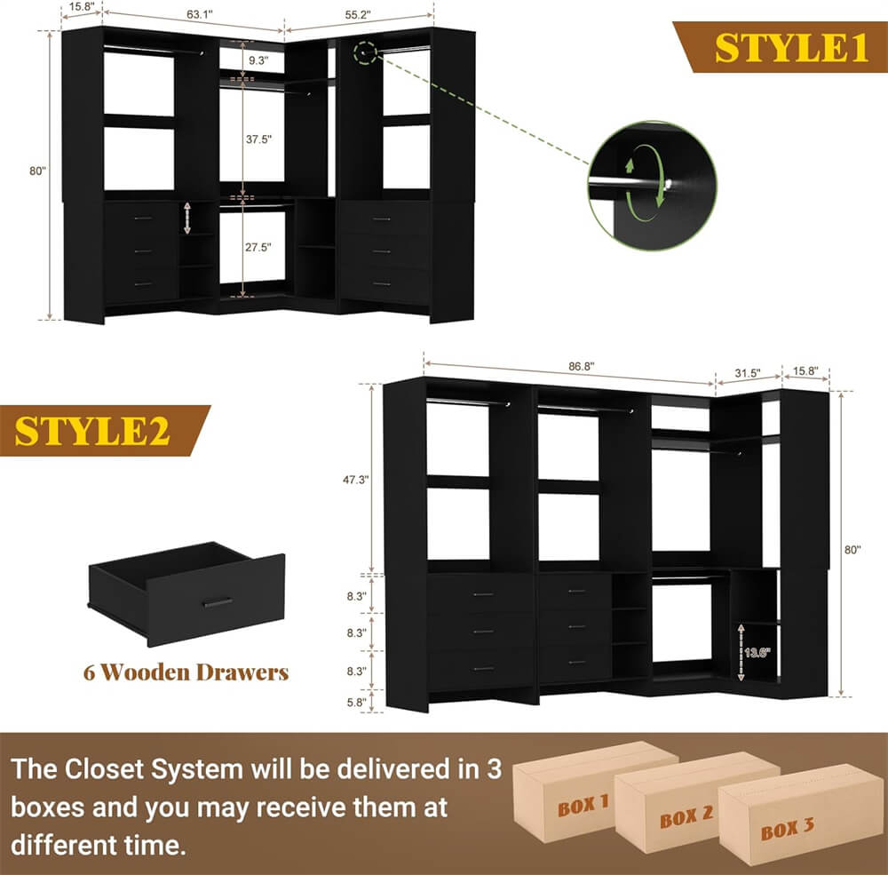 Unikito Walk-in Closet Organizer System with 3 Sets, 86.8