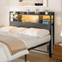 Full Size Headboard with Storage Shelf for Full Size Bed, with Power Outlets & LED Light