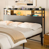 King Size Headboard with Storage Shelf for King Size Bed, with Power Outlets & LED Light
