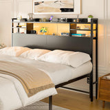 Queen Size Headboard with Storage Shelf for Queen Size Bed, with Power Outlets & LED Light