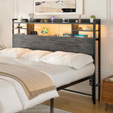 Queen Size Headboard with Storage Shelf for Queen Size Bed, with Power Outlets & LED Light