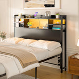 Twin Size Headboard with Storage Shelf for Twin Size Bed, with Power Outlets & LED Light