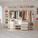 Unikito Clothing Rack Heavy Duty Closet Organizer for Hanging Clothes, Large Wall Mounted Garment Rack Clothes Rack with 6-Drawers for Wardrobe, Bedroom and as Walk-in Closet System