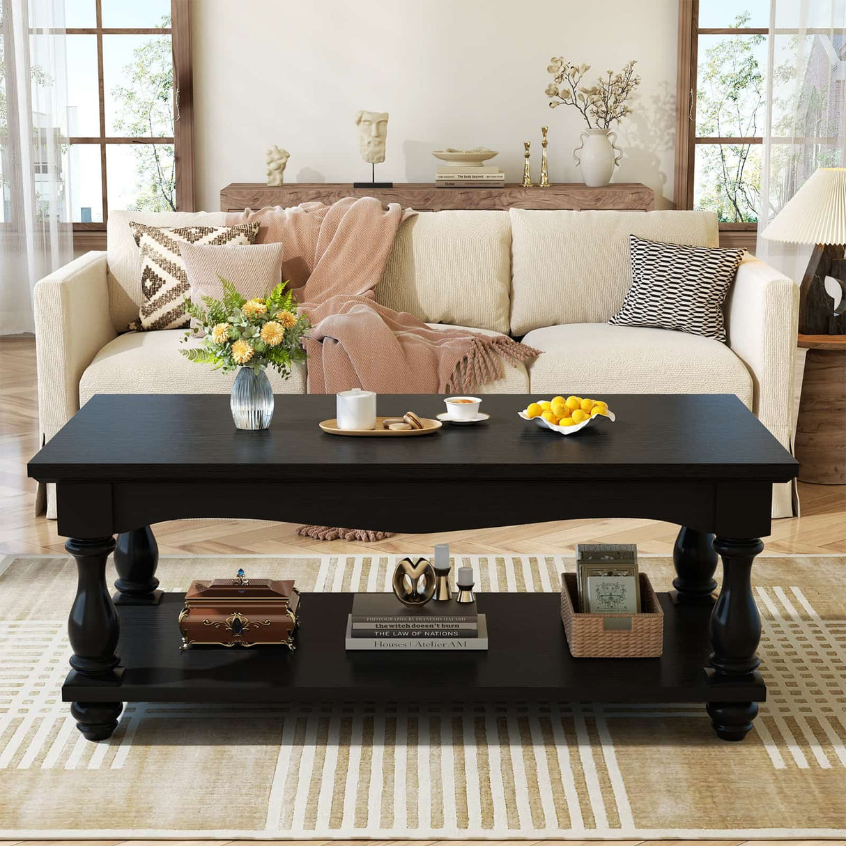 2-Tier Framhouse Coffee Table with Storage