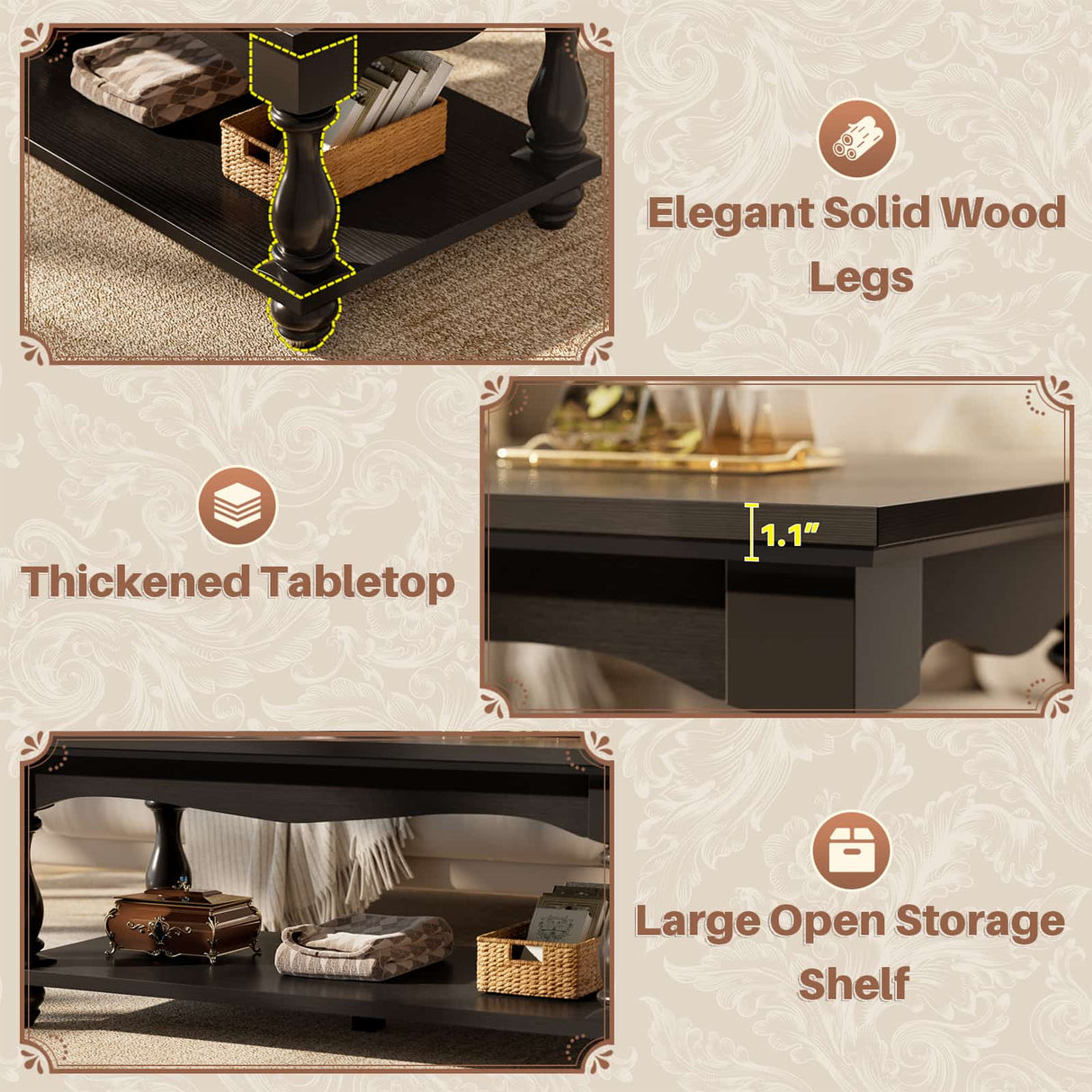 2-Tier Framhouse Coffee Table with Storage