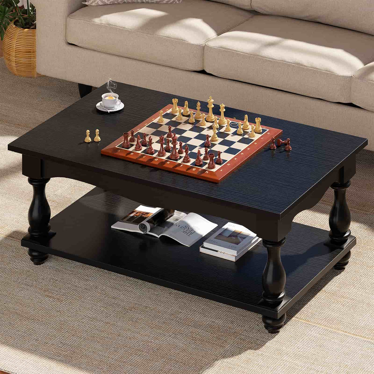 2-Tier Framhouse Coffee Table with Storage