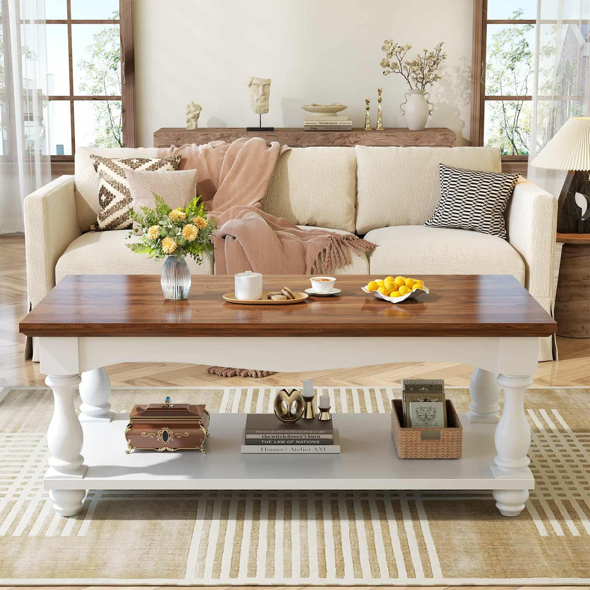 2-Tier Framhouse Coffee Table with Storage